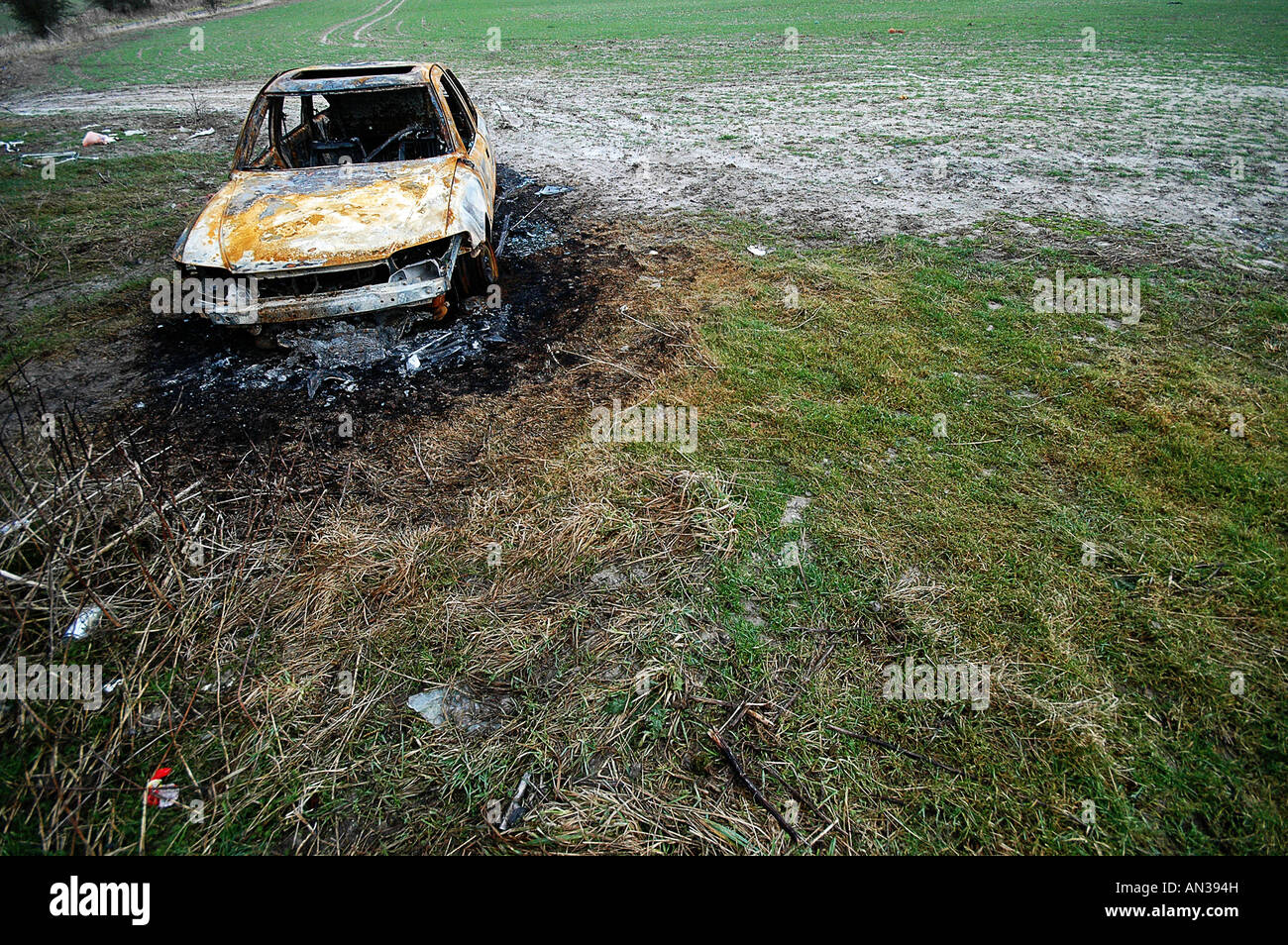 burnt out car Stock Photo