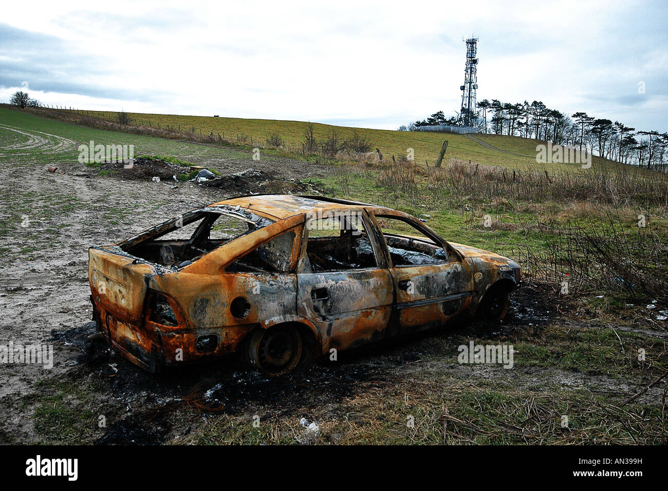 burnt out car Stock Photo