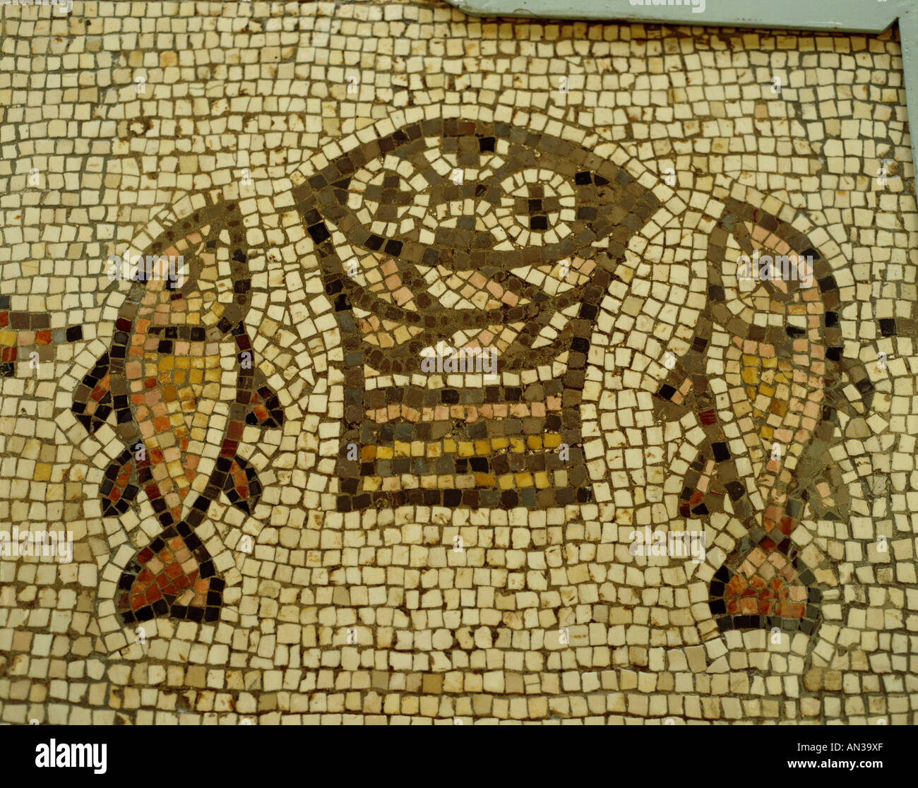 Church of the Multiplication / Mosaic of the Loaves and the Fishes, Tabkha, Galilee, Israel Stock Photo