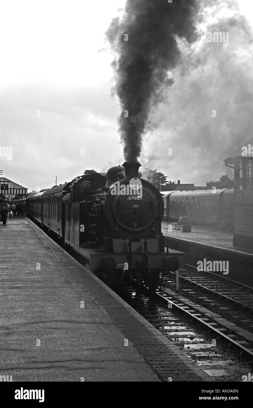Black & white image of steam locomotive British Rail number Stean locomotive British Rail number 69621 0-6-2 tank engine Stock Photo