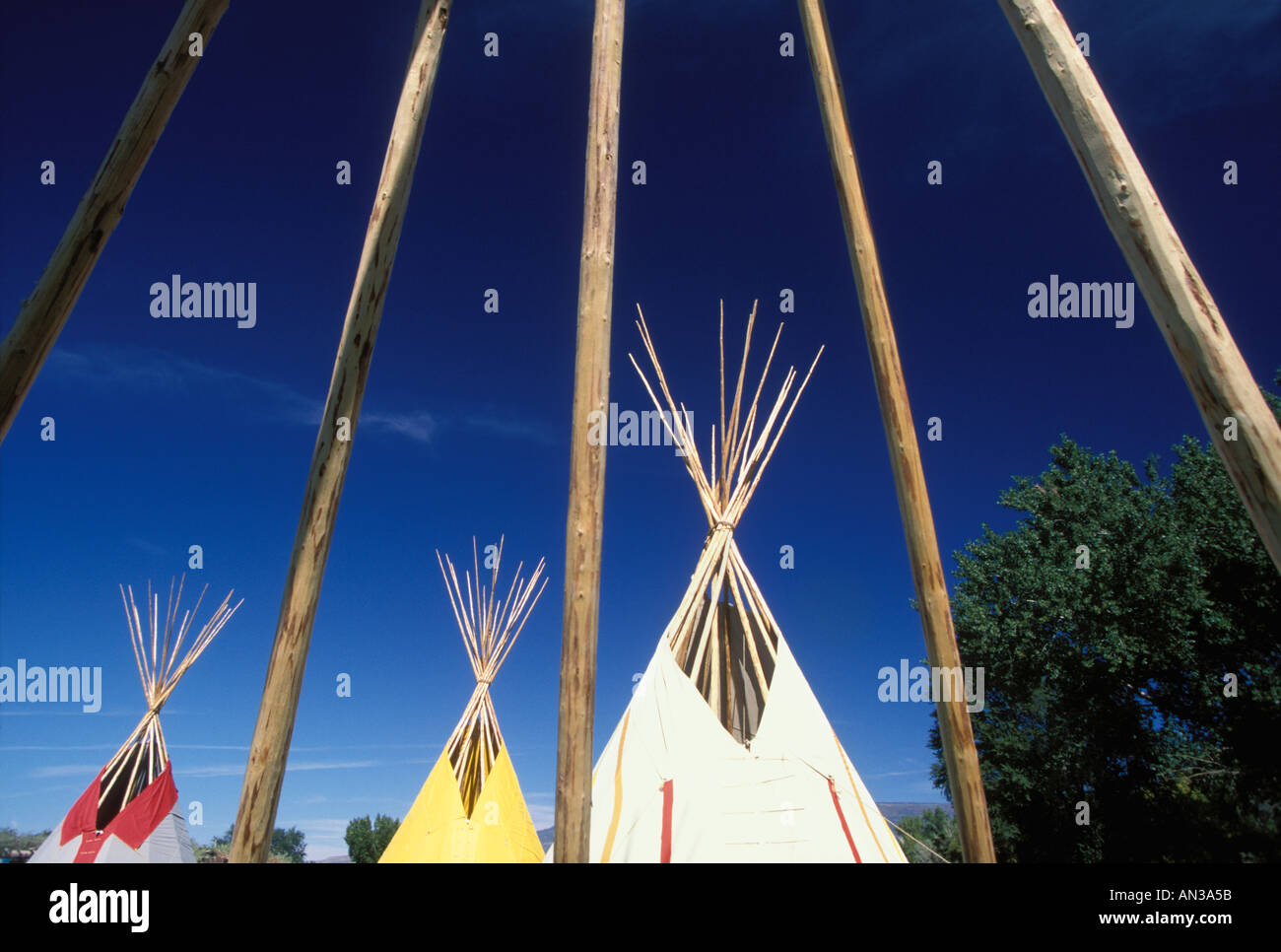 Native American Tipis Tepees set up for Pow Wow Delta CO USA Stock Photo
