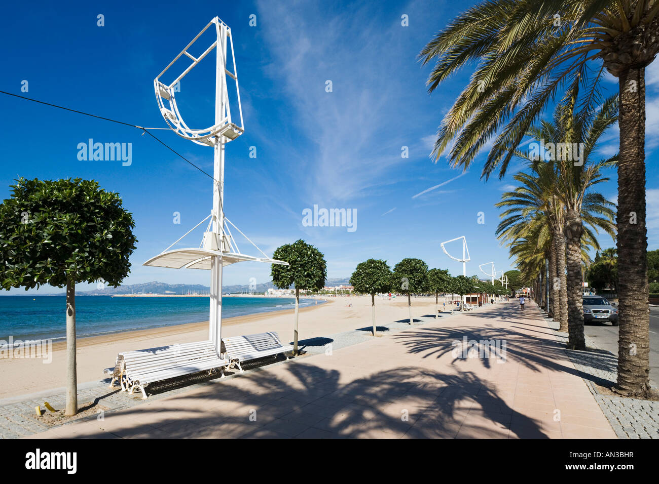 Beachfront Promenade, Cambrils, near Salou, Costa Dorada, Spain Stock Photo