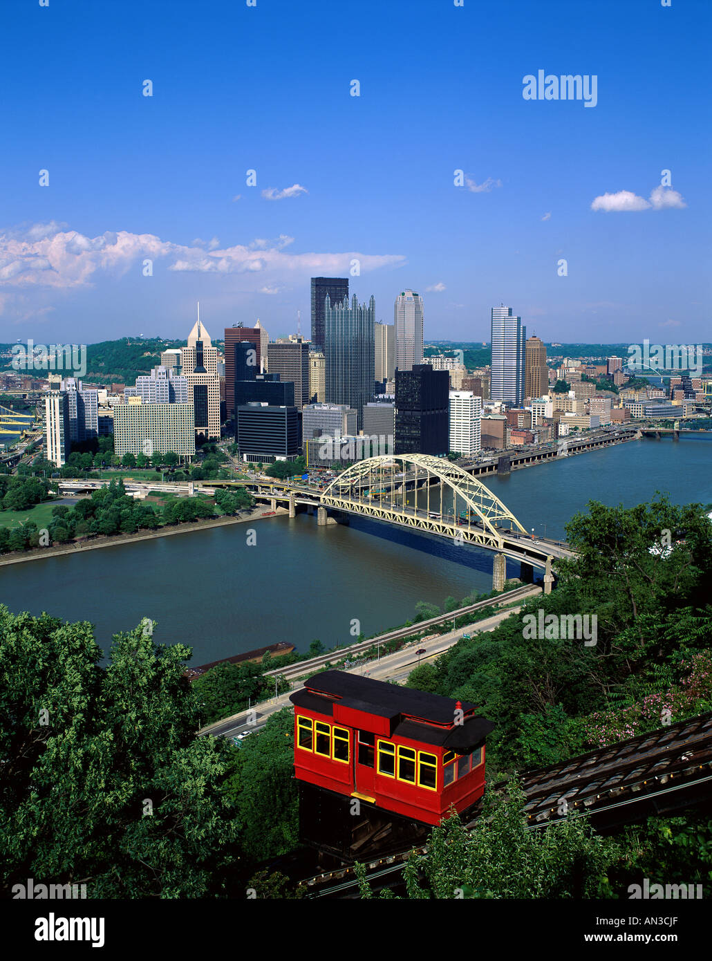 City Skyline / Duquesne Incline Cable Car & Ohio River, Pittsburgh
