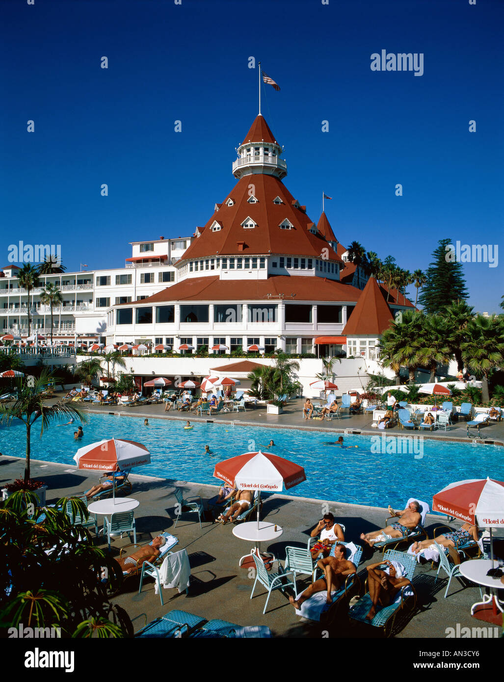 Hotel del Coronado / Hotel Swimming Pool, San Diego, California, USA Stock Photo