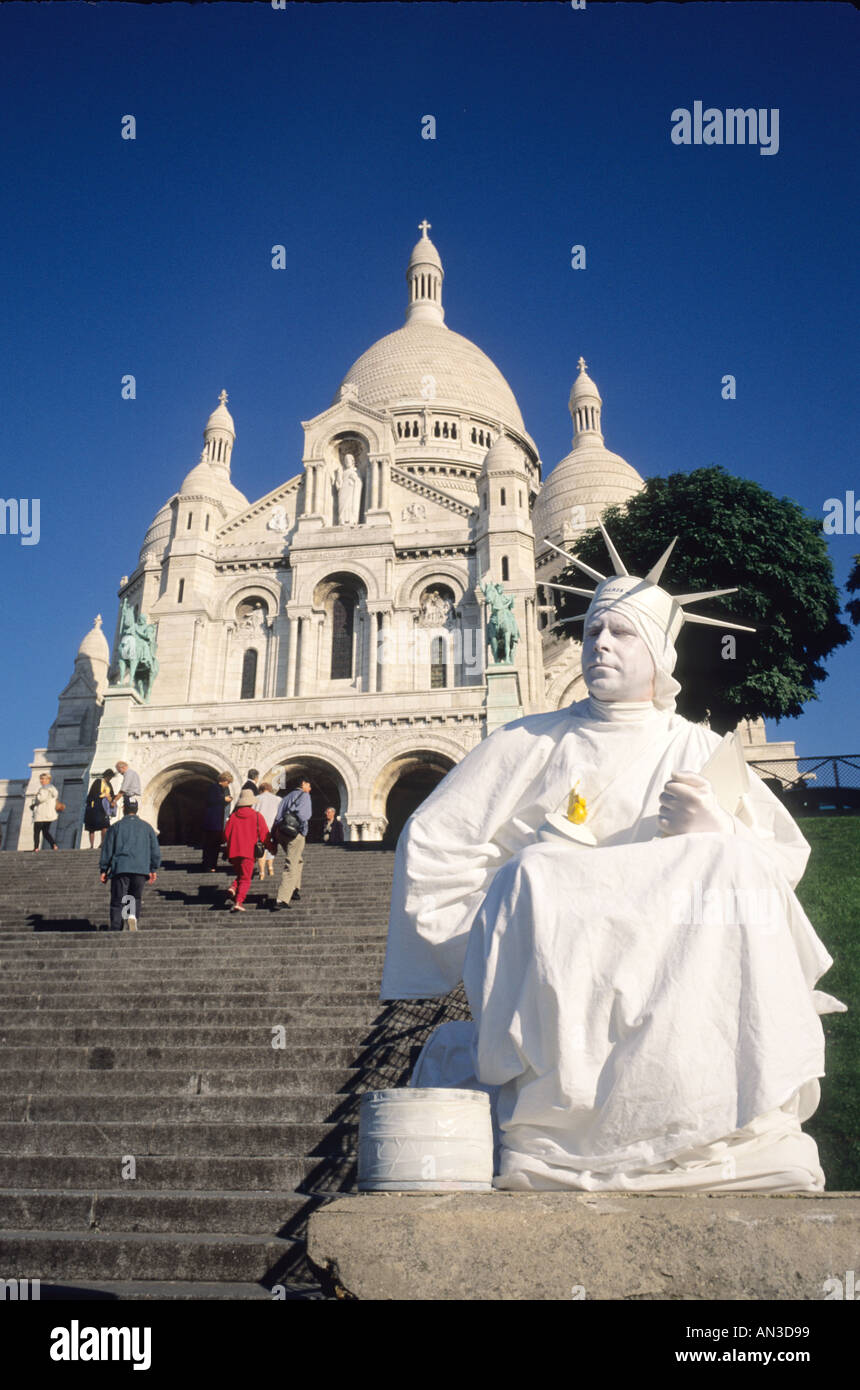 Mime Basilica of Sacre Coeur Montmartre Paris France Stock Photo