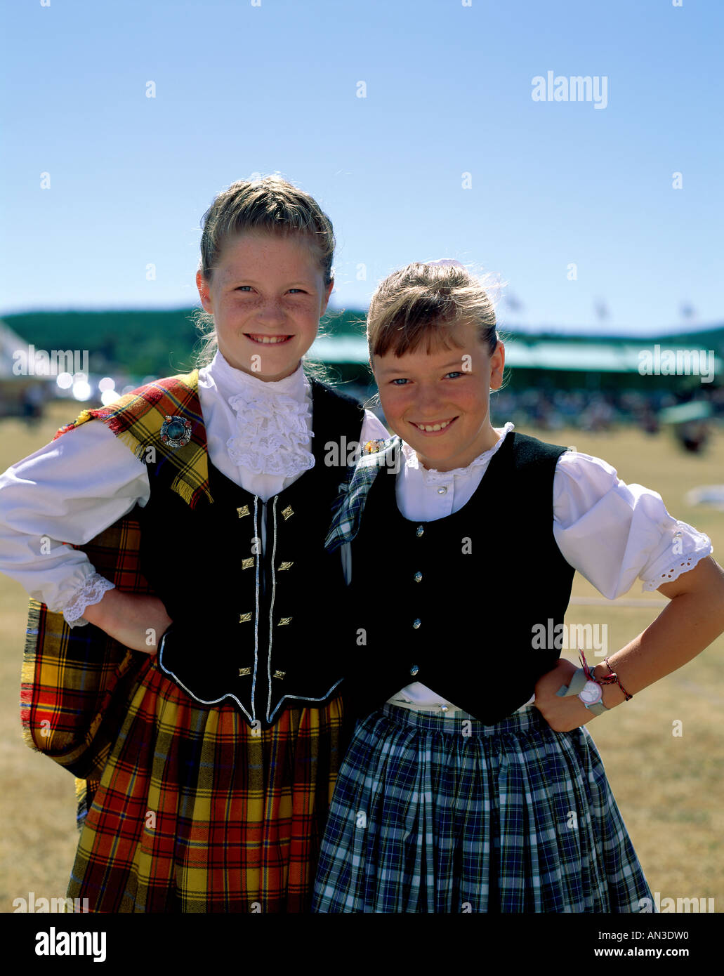 Girls Dressed in Scottish Dancing Costume, Highlands, Scotland Stock