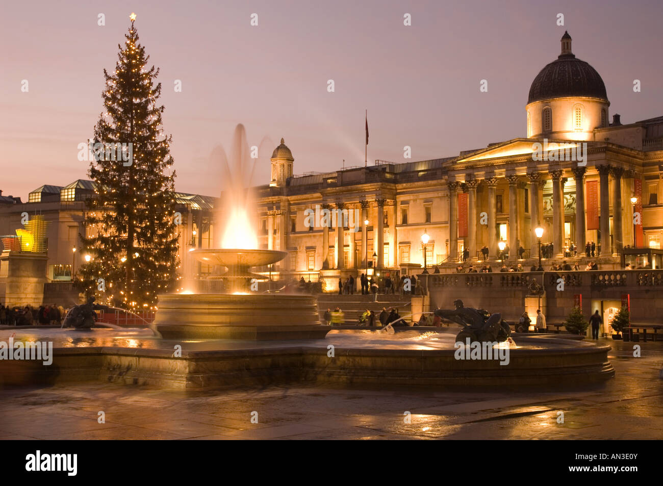 Trafalgar Square in London, UK. Christmas. Stock Photo