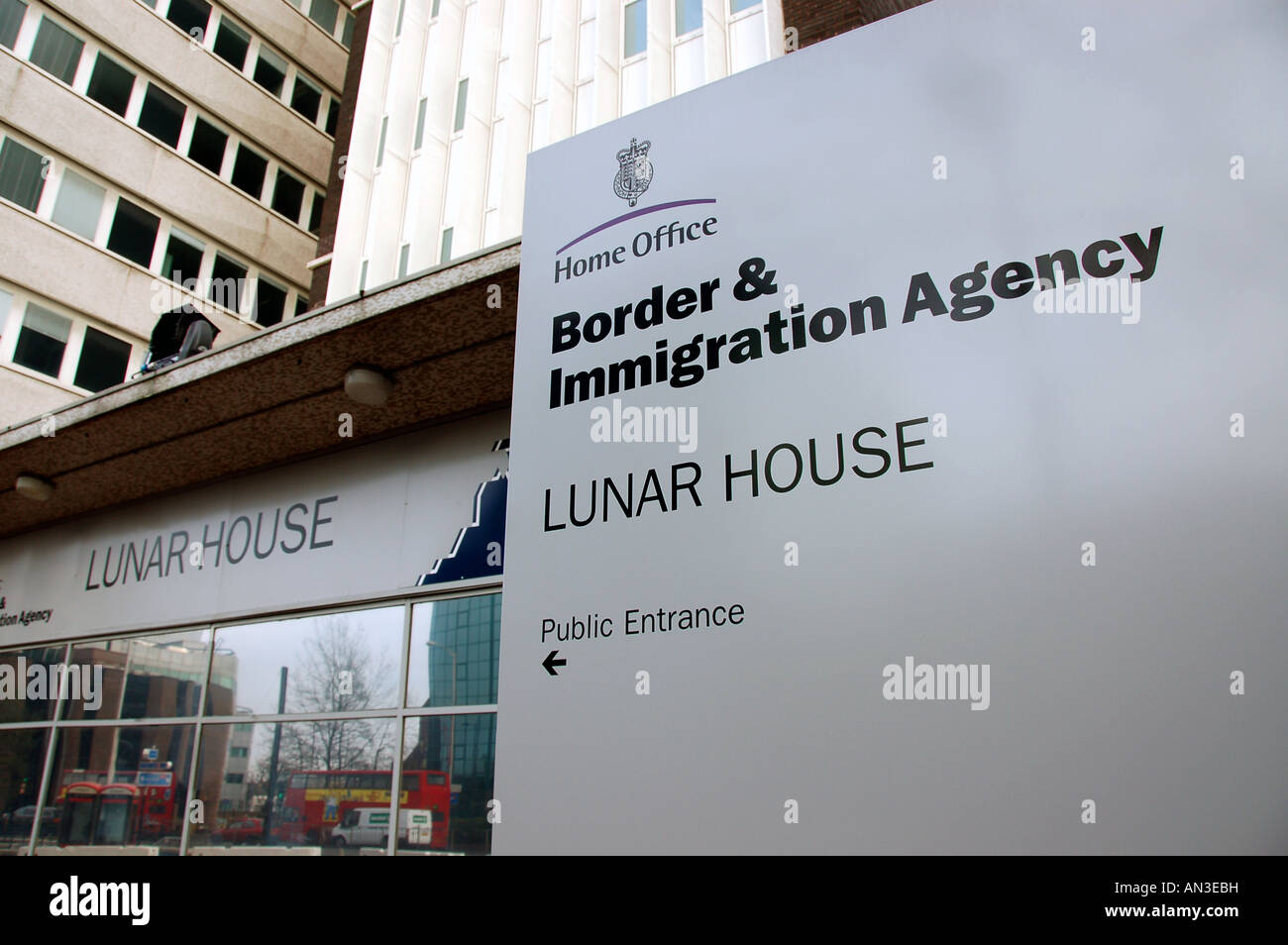 Old sign for the UK Border and Immigration Agency (now Border Agency) at  the entrance to Home Office, Lunar House, Croydon Stock Photo - Alamy