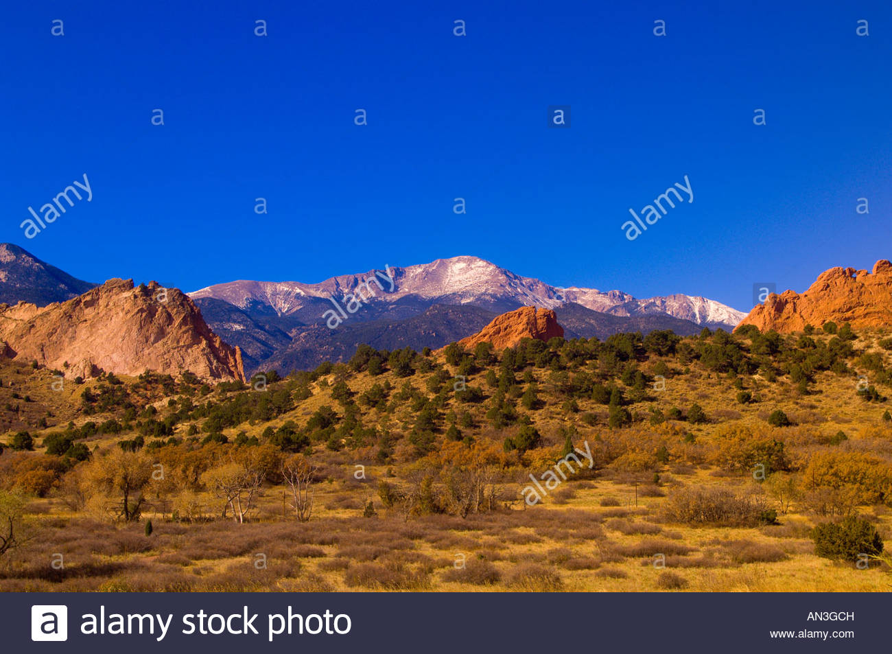 The Garden of the Gods Pikes Peak in background near