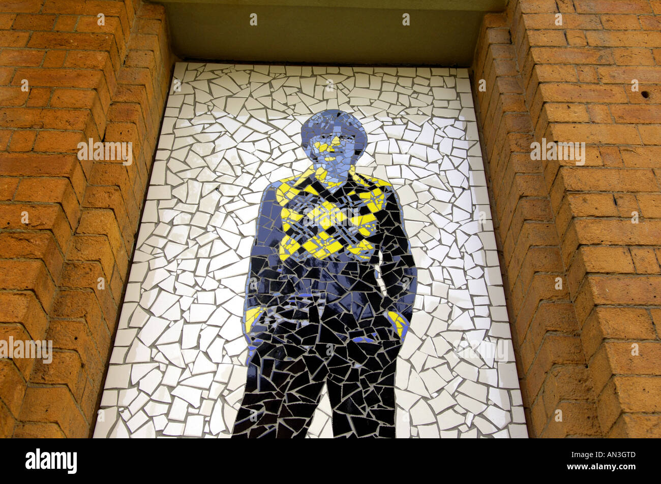 wall mosaic manchester legends singer the fall mark e smith alternative rocker colourful pop culture manchester pattern style ab Stock Photo