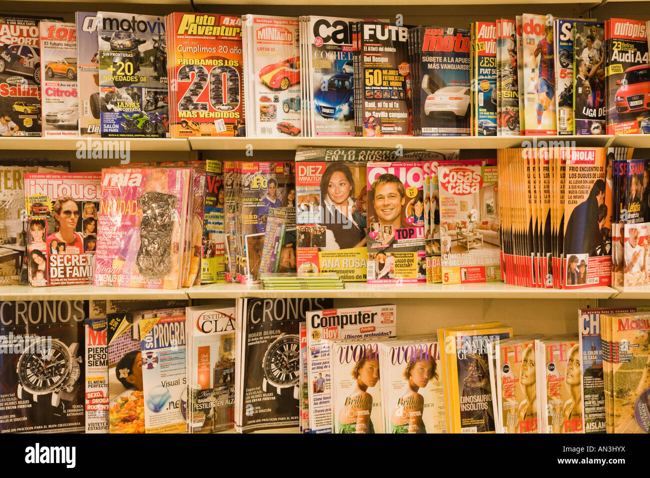 Shelves of Spanish magazines Stock Photo Alamy