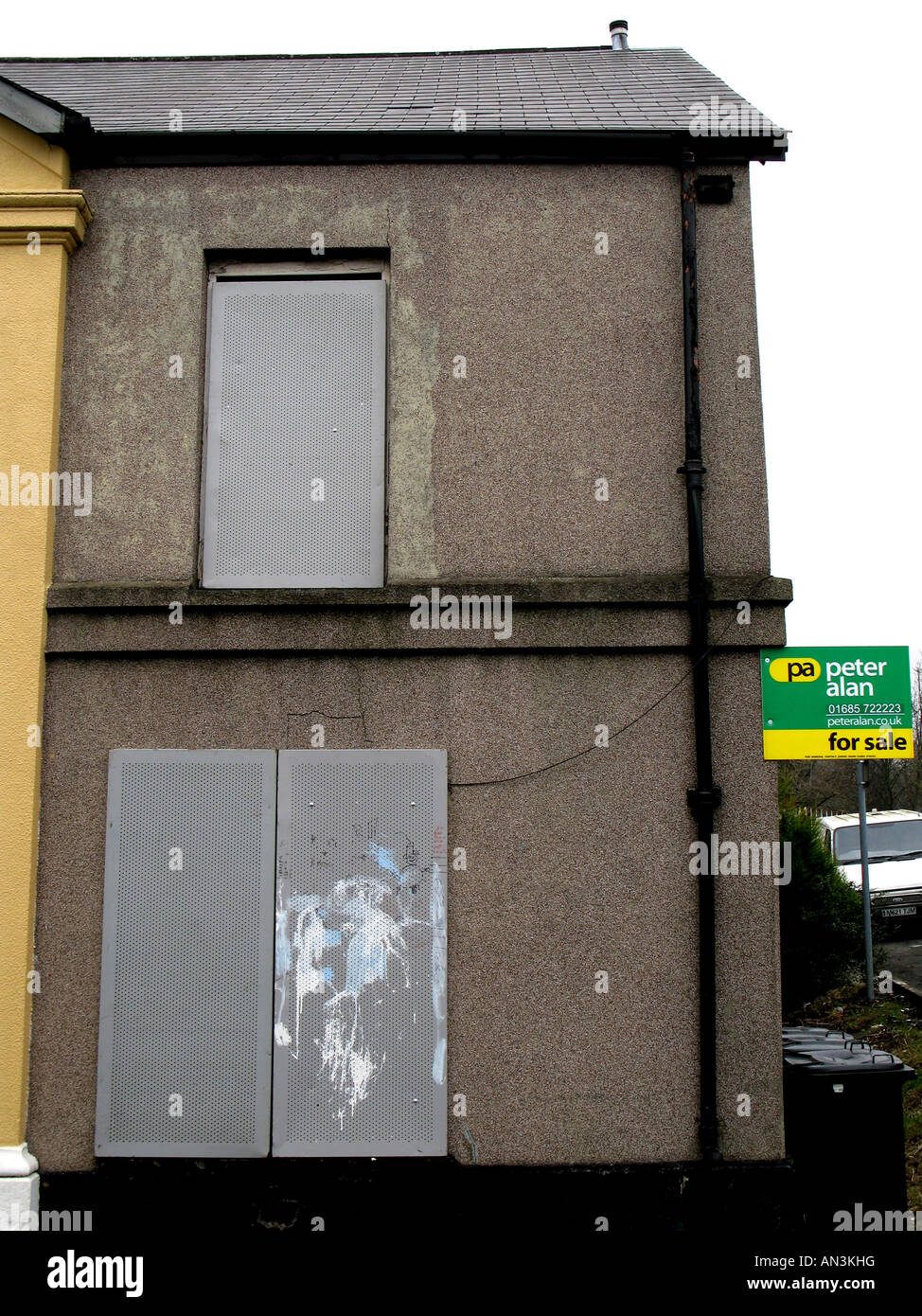 A repossessed house now for sale in Merthyr Tydfil, South Wales UK