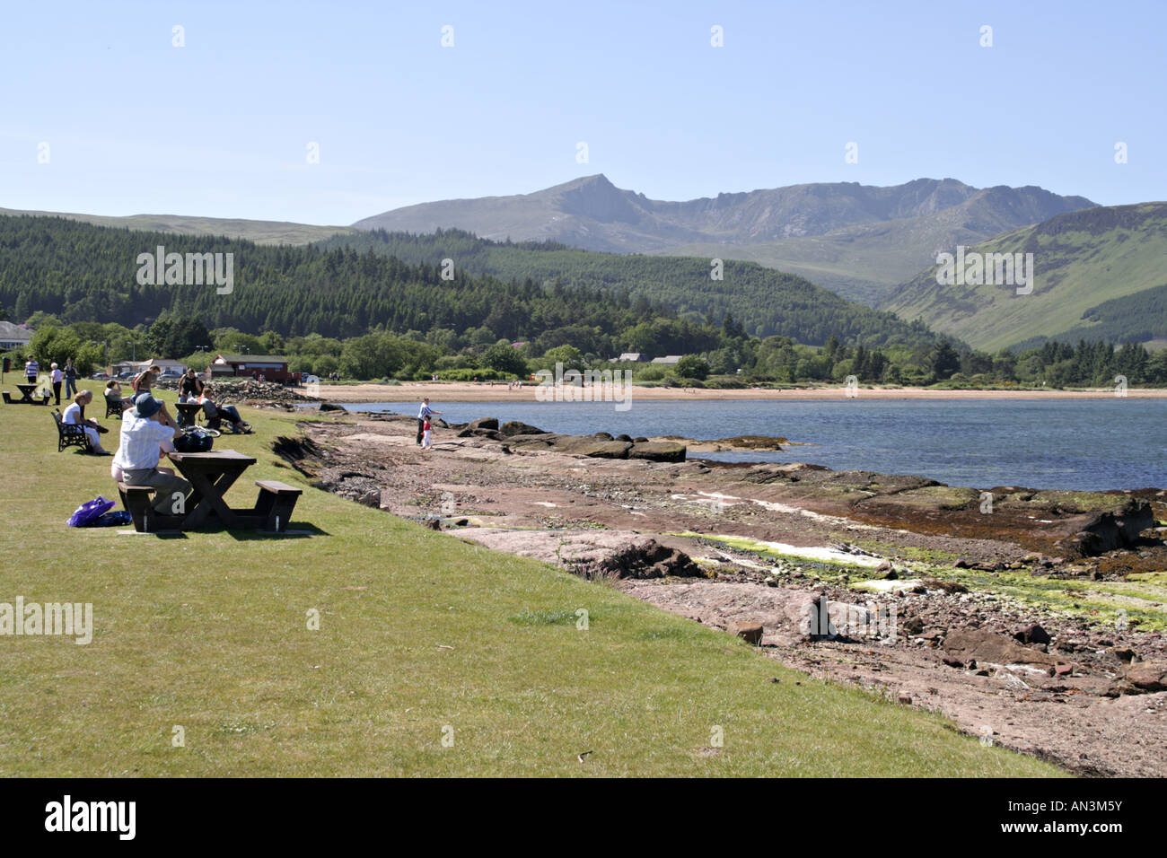 brodick bay view to goatfell mountain isle of arran scotland uk gb Stock Photo