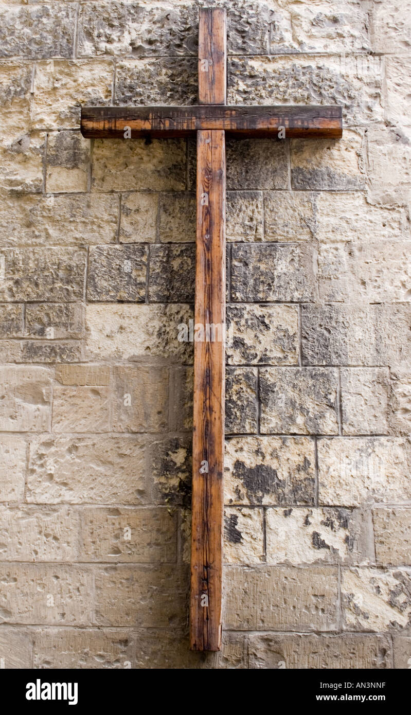 Wooden Cross on Wall Stock Photo Alamy