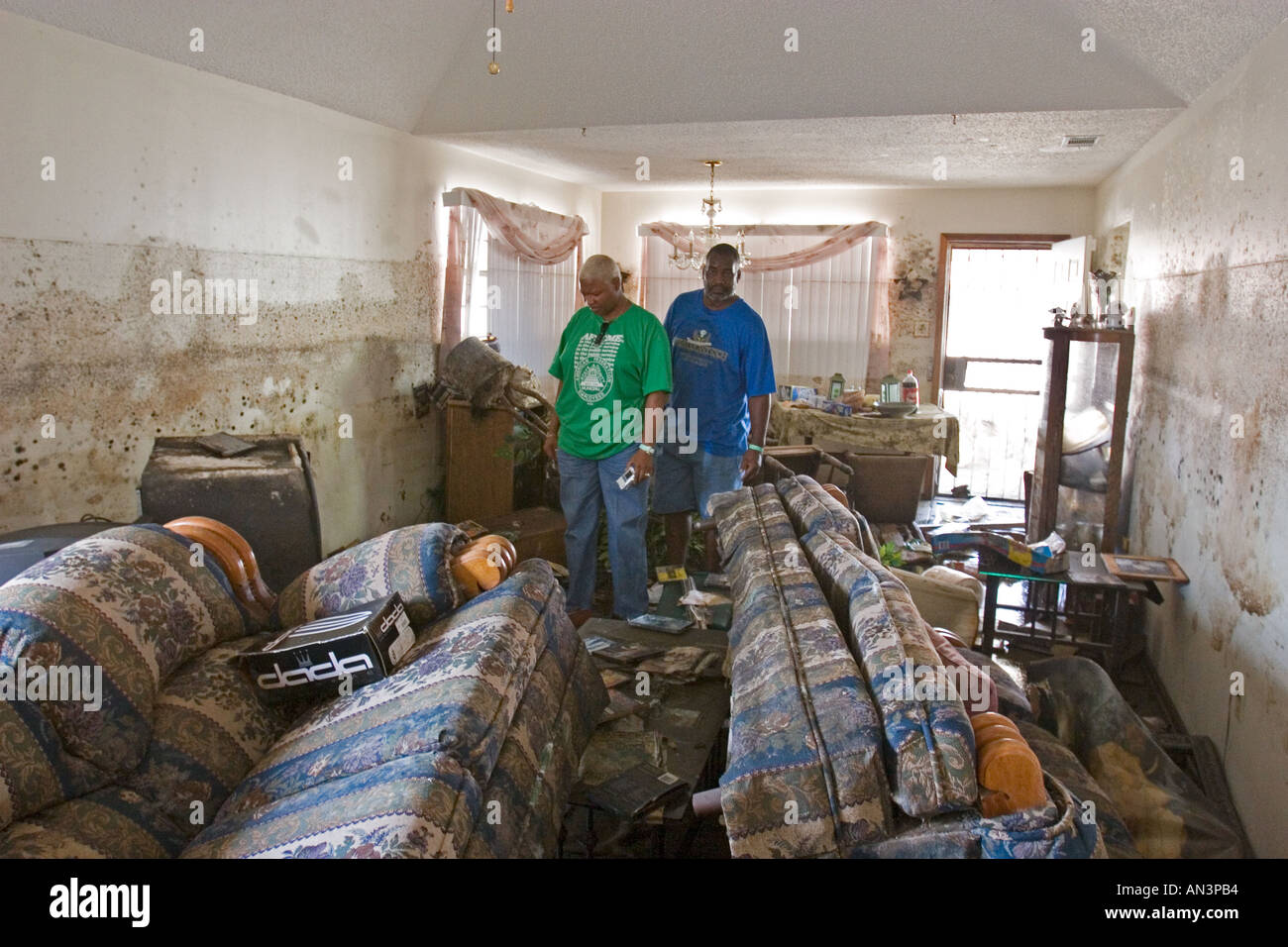 Homeowners Inspect Hurricane Katrina Damage in New Orleans Stock Photo