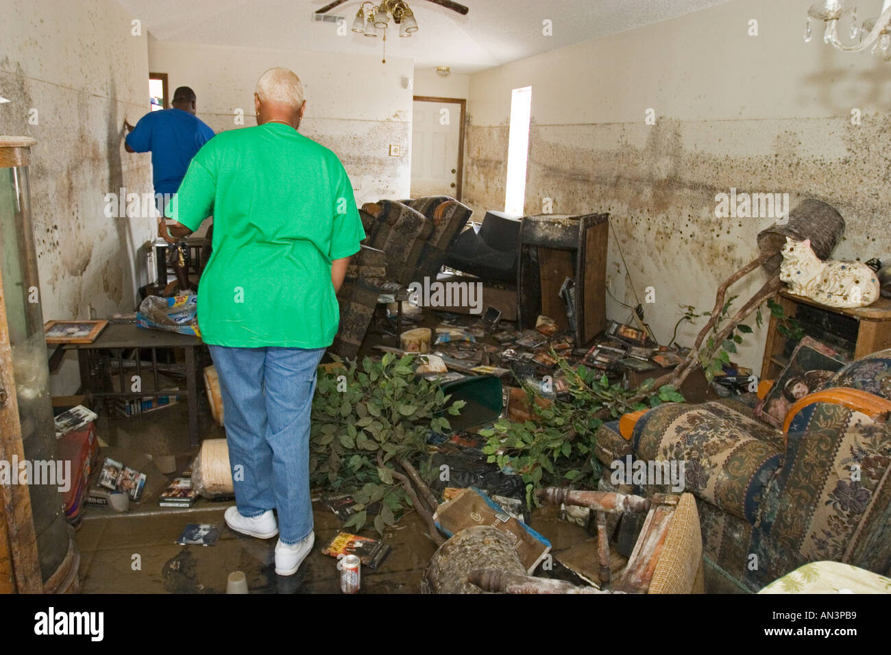 Homeowners Inspect Hurricane Katrina Damage in New Orleans Stock Photo