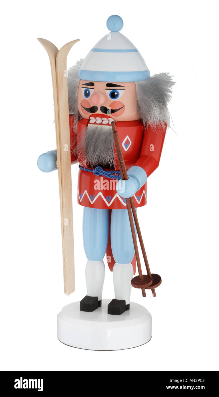 Wooden Skier Nut cracker ornament Stock Photo