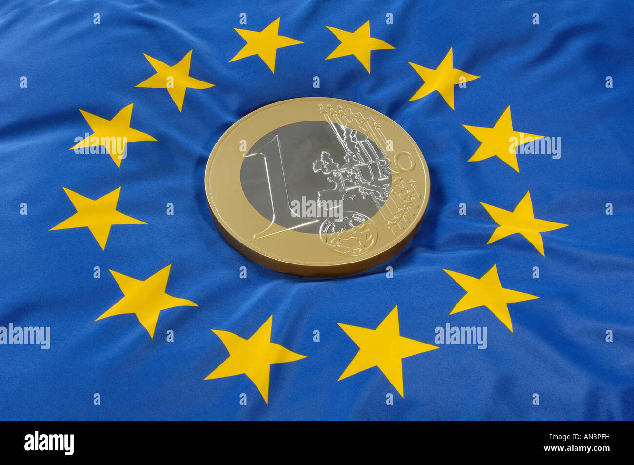 euro coin on european flag Stock Photo