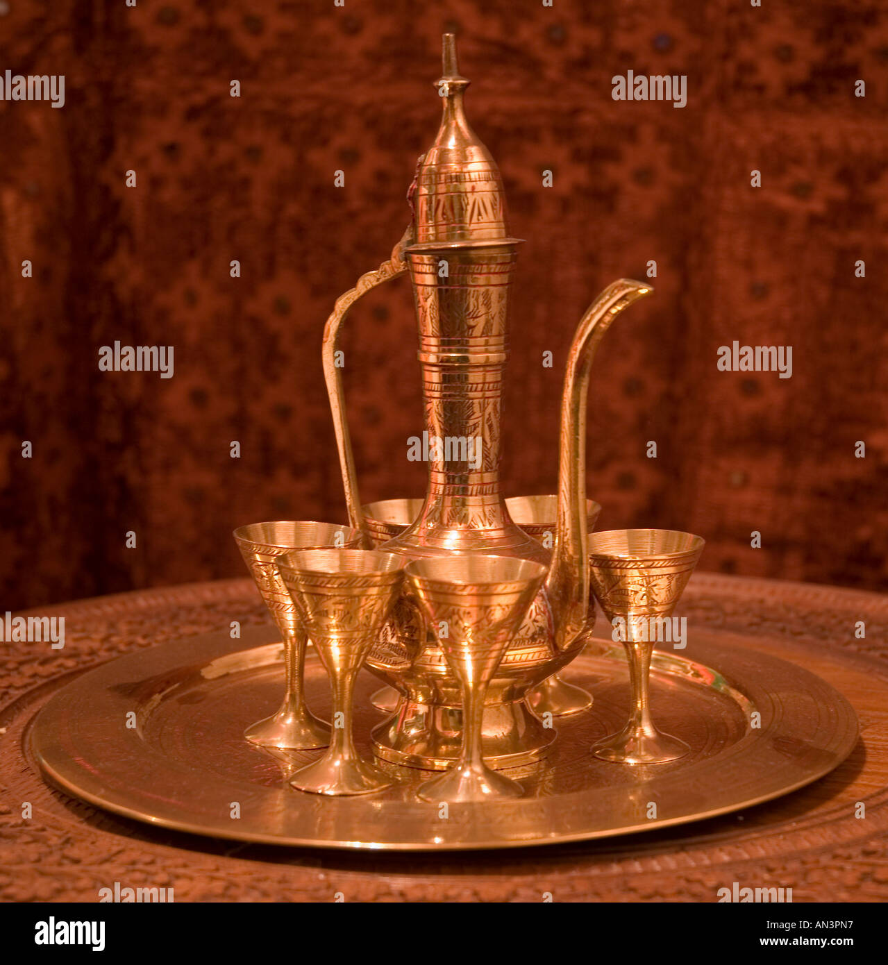 Display of Arabic tea pot with cups on a tray Stock Photo Alamy