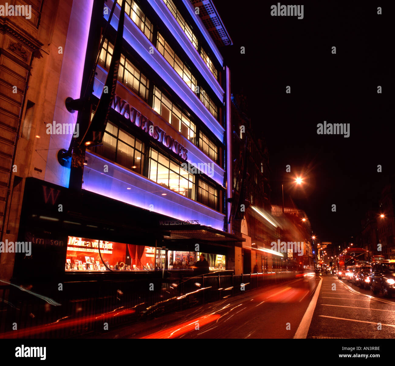 Waterstones store in London Piccadilly UK Night shot Stock Photo