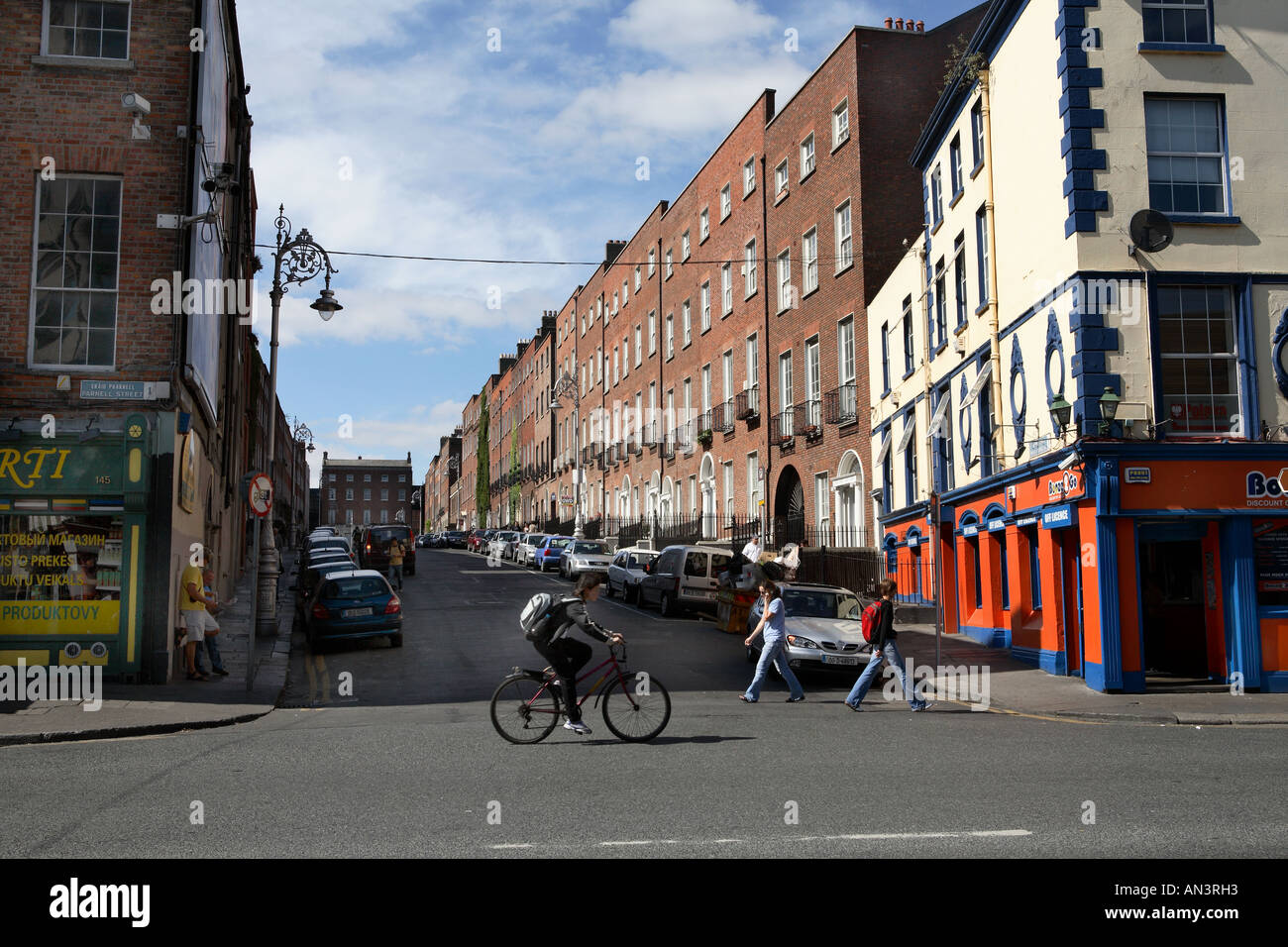 Cyclist on Parnell Street, Dublin, passing North Great Street