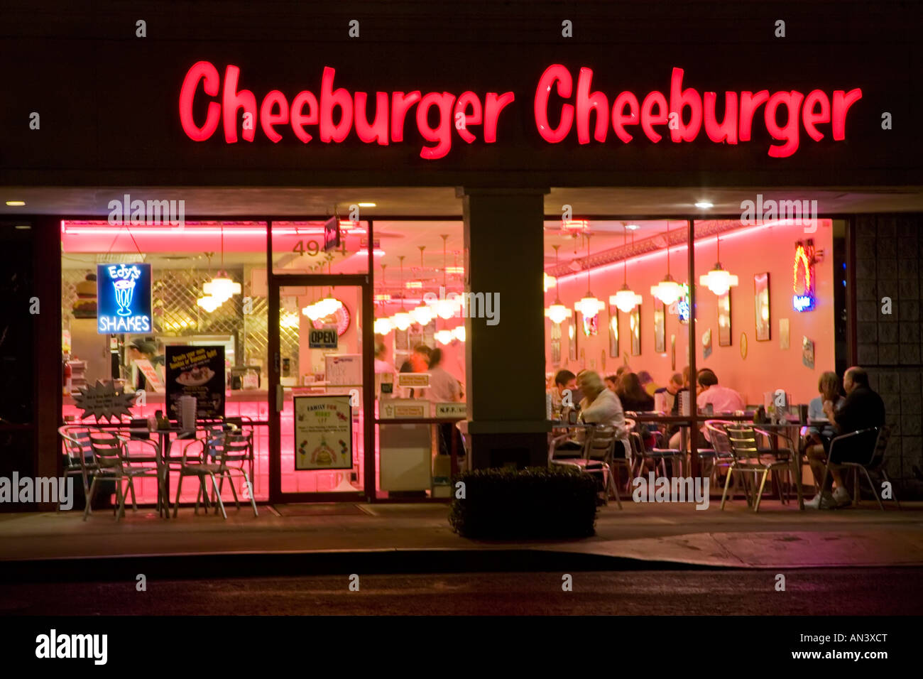 Cheeburger Cheeburger restaurant at night in Florida Stock Photo