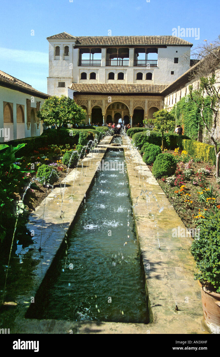Water fountains in the Patio de la Acequi in the Generalife gardens