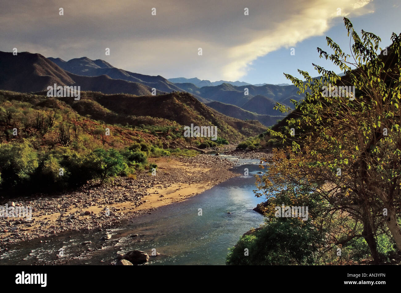 View near village of Satevo, Barranca de Batopilas, in Copper Canyon (Barranca del Cobre), Mexico Stock Photo