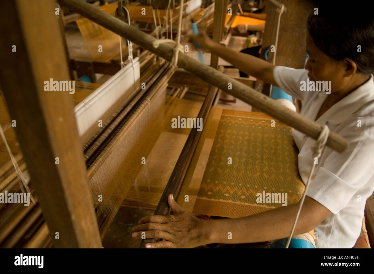 Silk factory near Siem Reap Cambodia Stock Photo