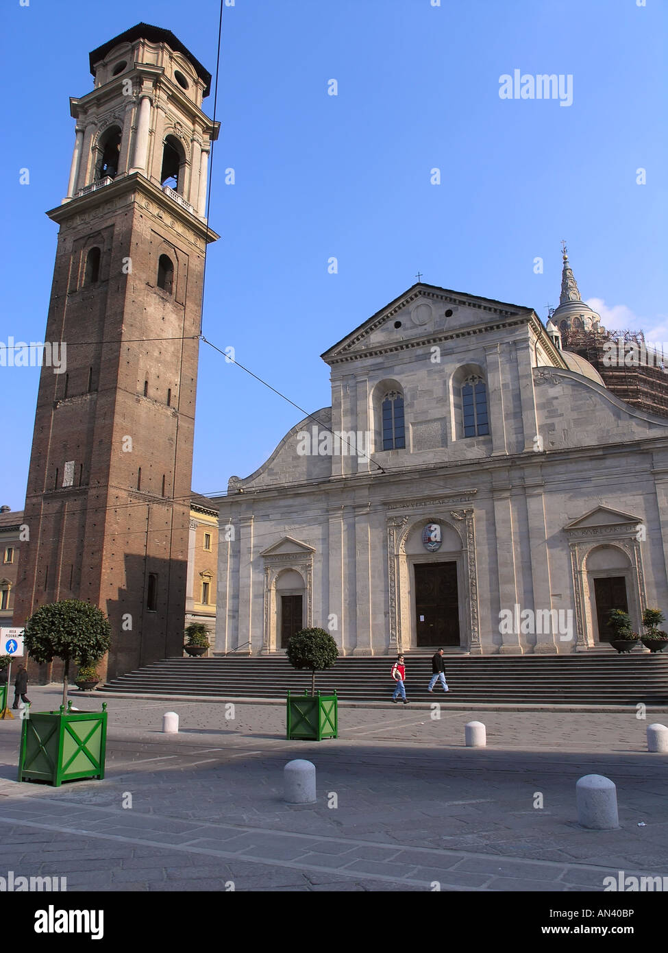 Bell Tower and Church of Holly Shroud in Turin Italy Stock Photo