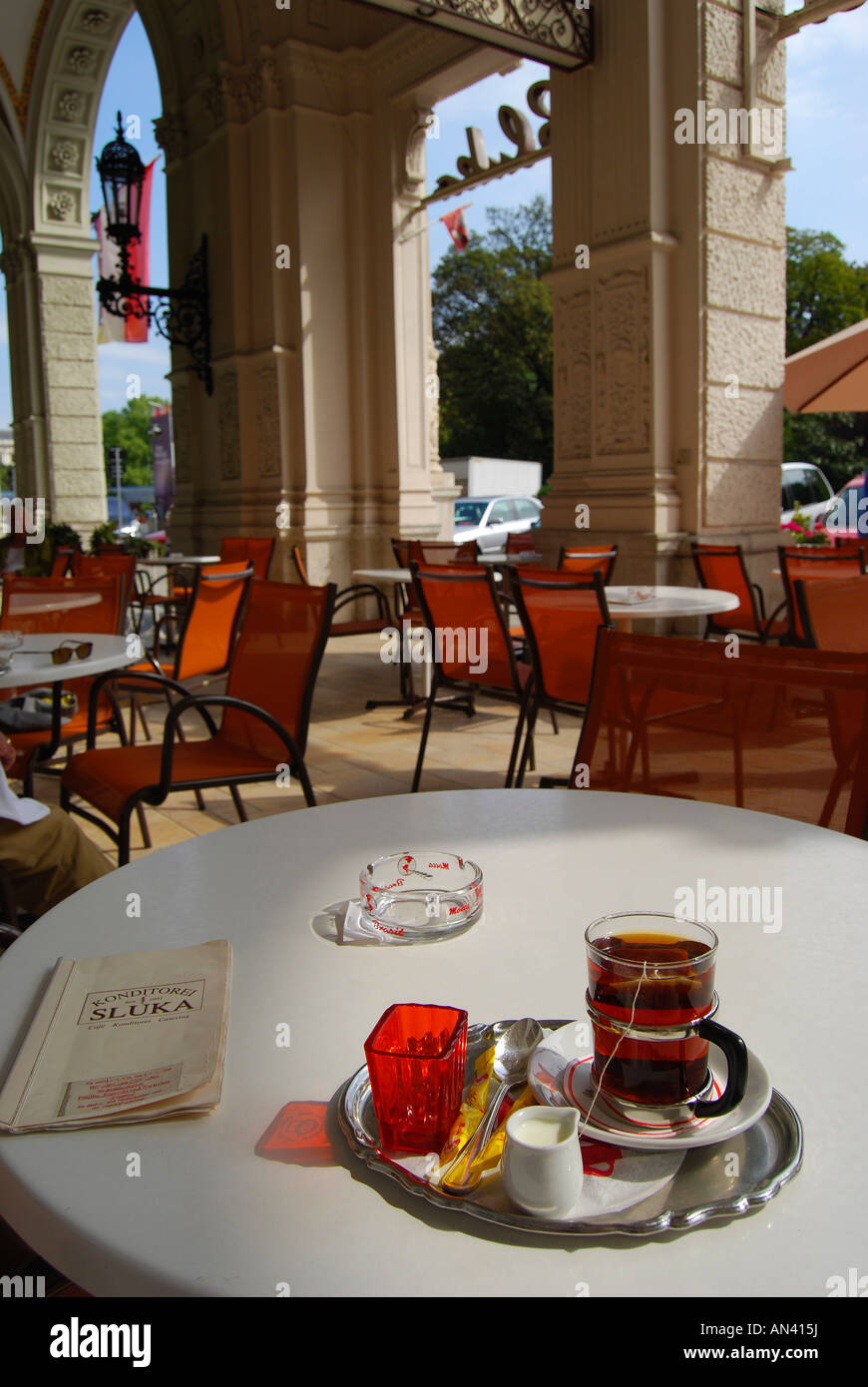 Tea in a glass, Sluka cafe, Vienna Austria Stock Photo Alamy
