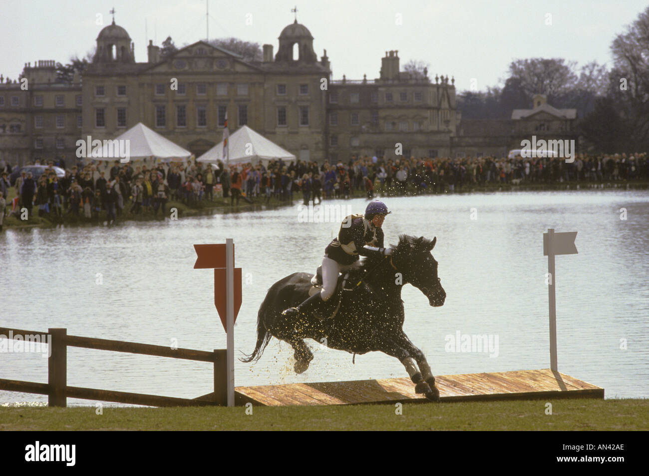 Badminton Horse trials the Water Jump. Badminton House in background