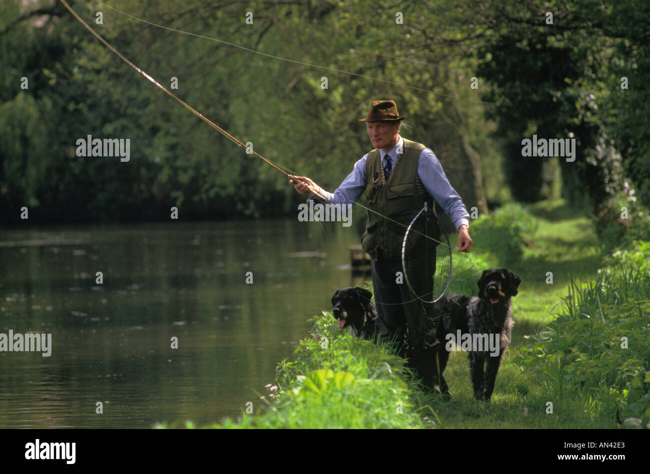 Fly fishing River Test Trout fishing Hampshire England Chalk stream UK