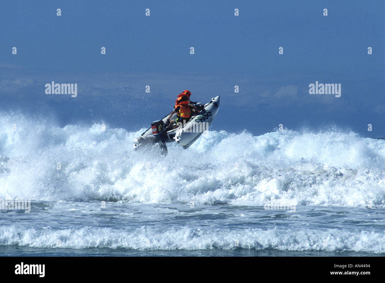 Thundercat boat jumping in the surf Stock Photo