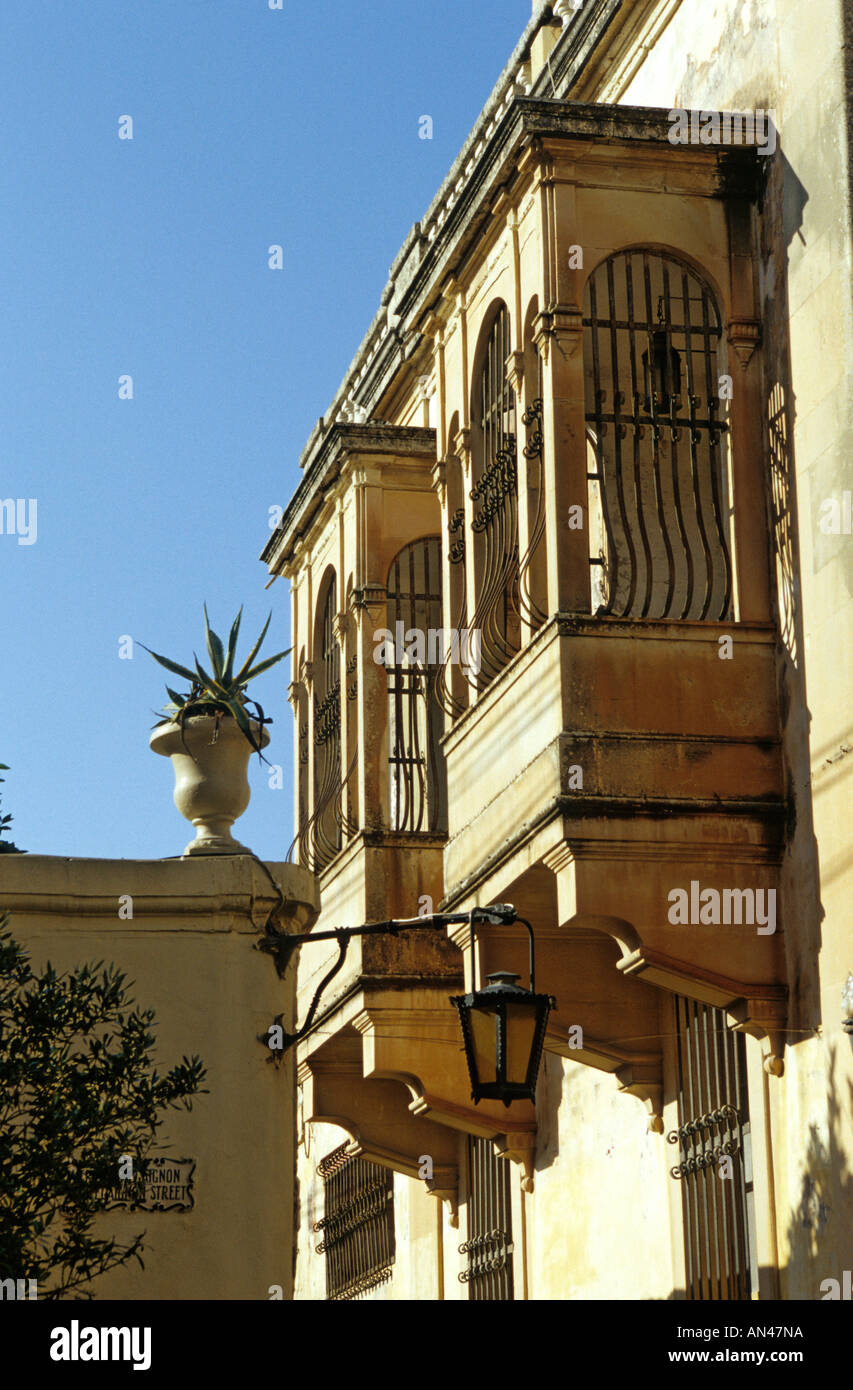Overhanging Maltese balconies in Malta Stock Photo