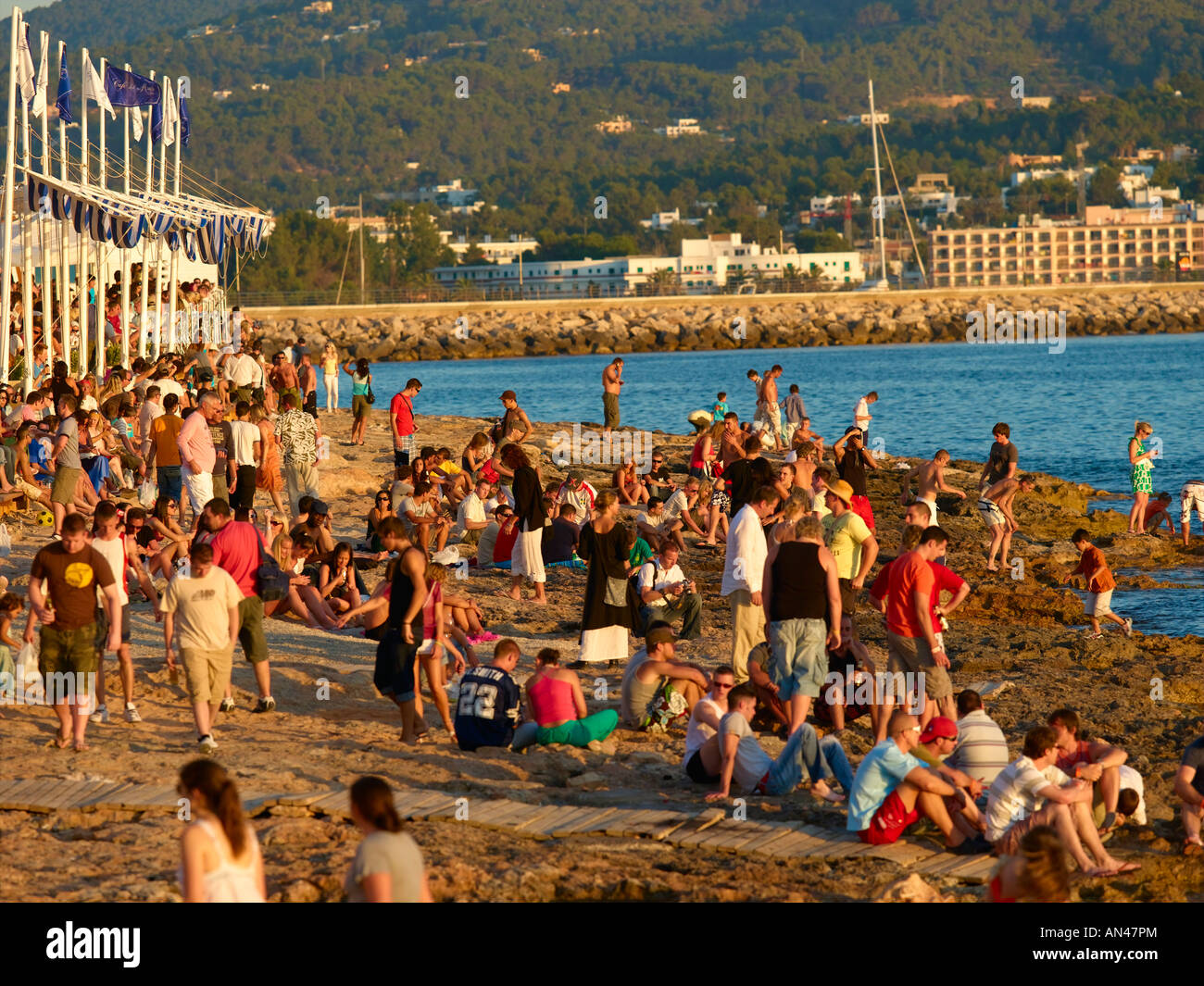 Ibiza, San Antoni Sunset Strip Cafe Del Mar Stock Photo