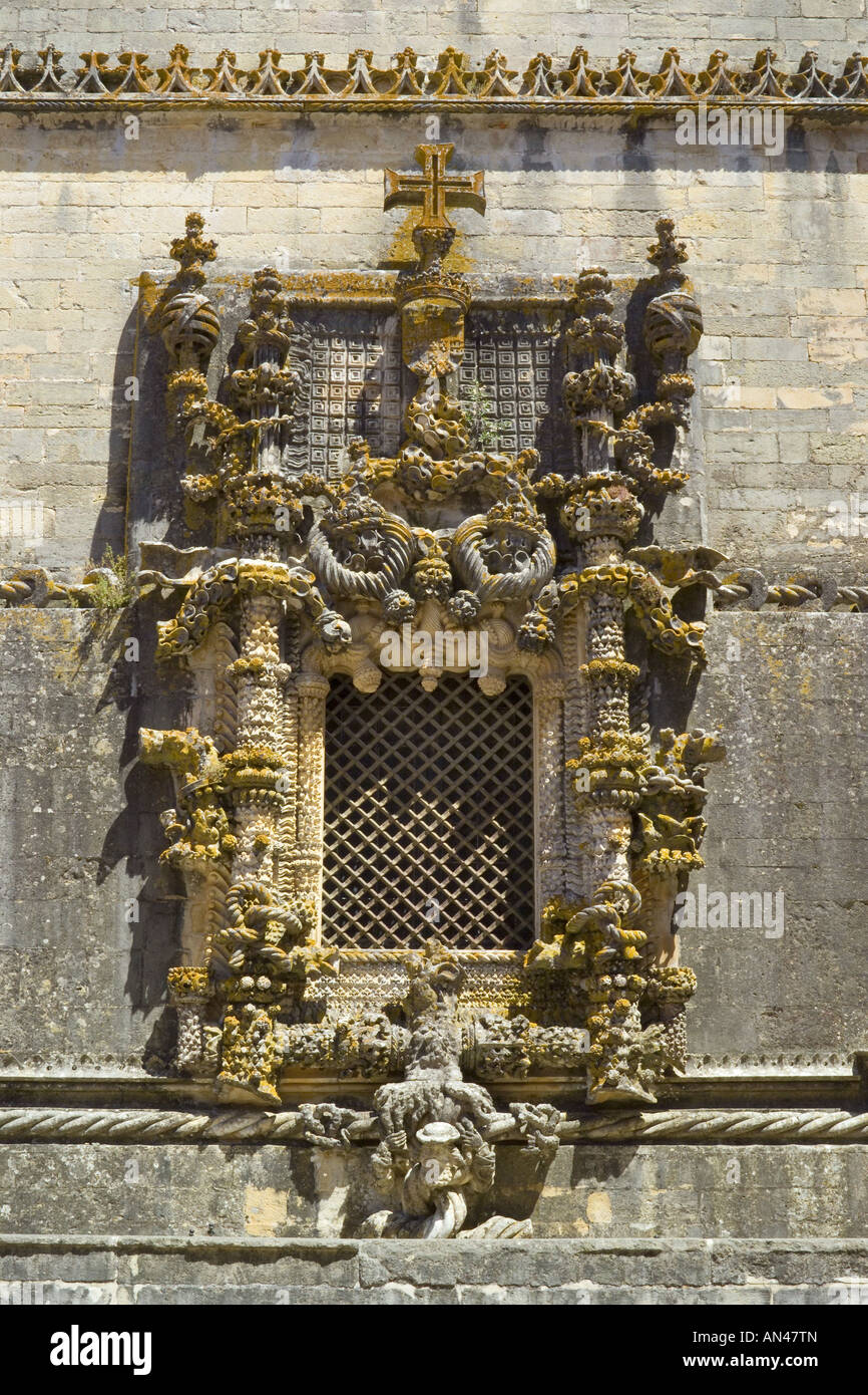 Portugal, the Ribatejo, Tomar, Manueline Style Window Chapter House Of The Convento Do Cristo Stock Photo