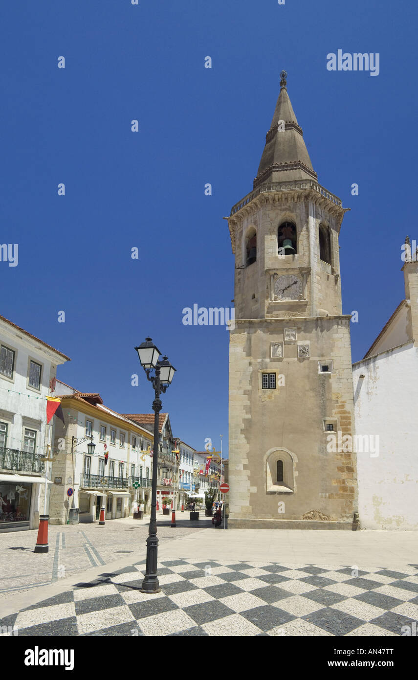 Portugal Ribatejo, Tomar, clock tower The Church Of St John The Baptist, Igreja de Sao Joao Baptista ( São João Batista ) Stock Photo