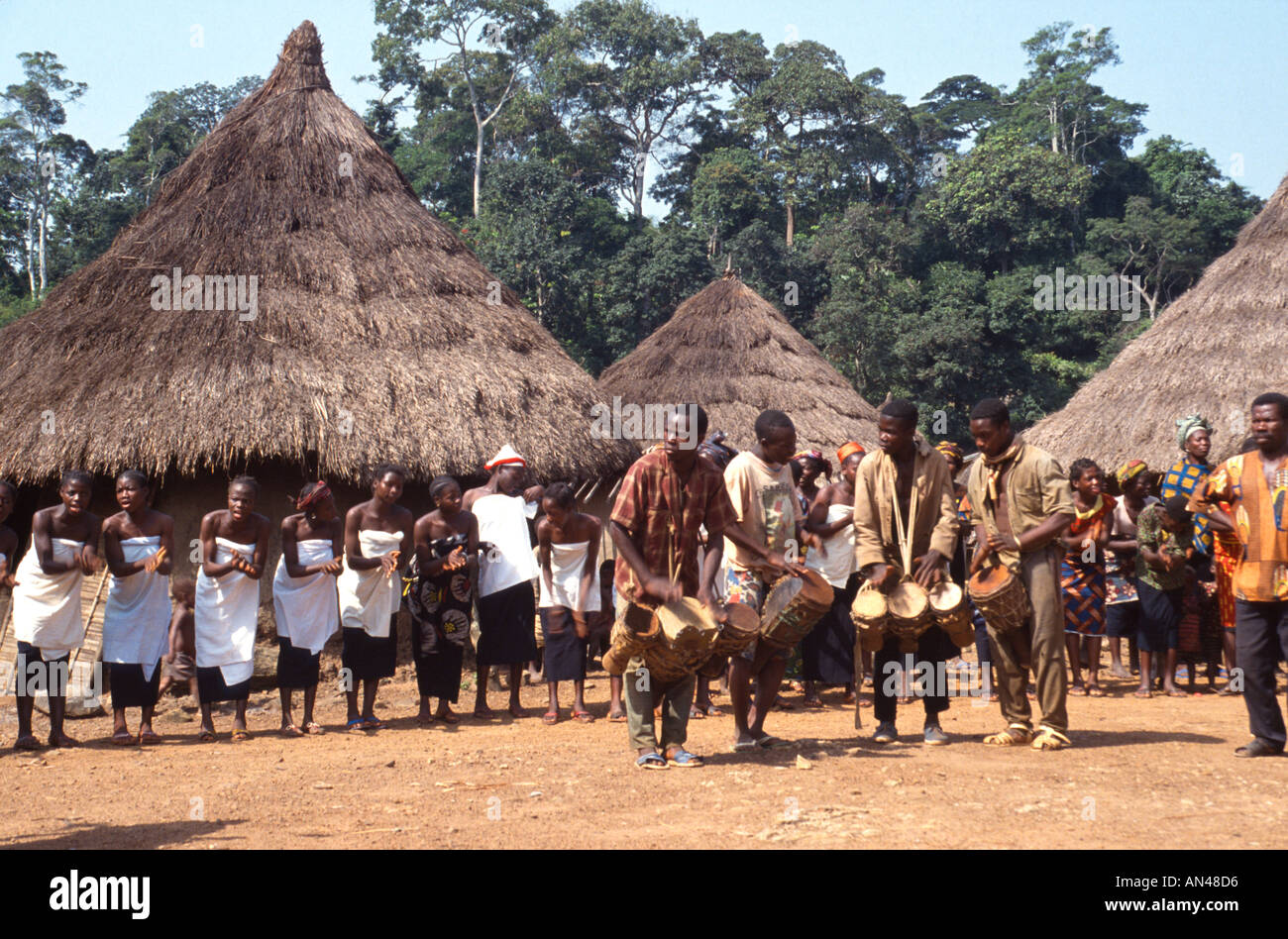 Drummers Singers Zaala Village Man Region Ivory Coast West Africa Stock Photo