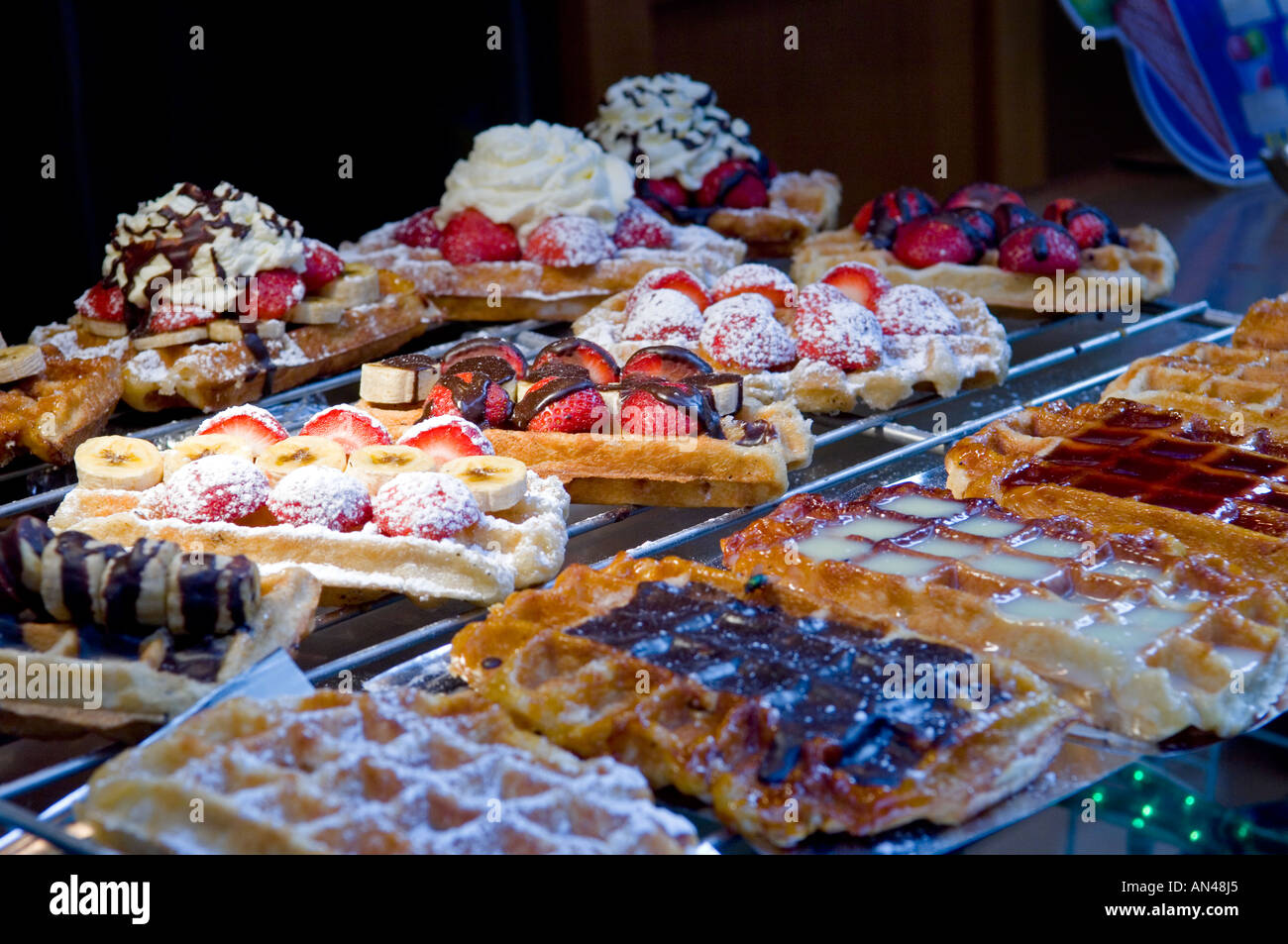 Gaufres de Leige or waffles for sale in Brussels Belgium Stock Photo
