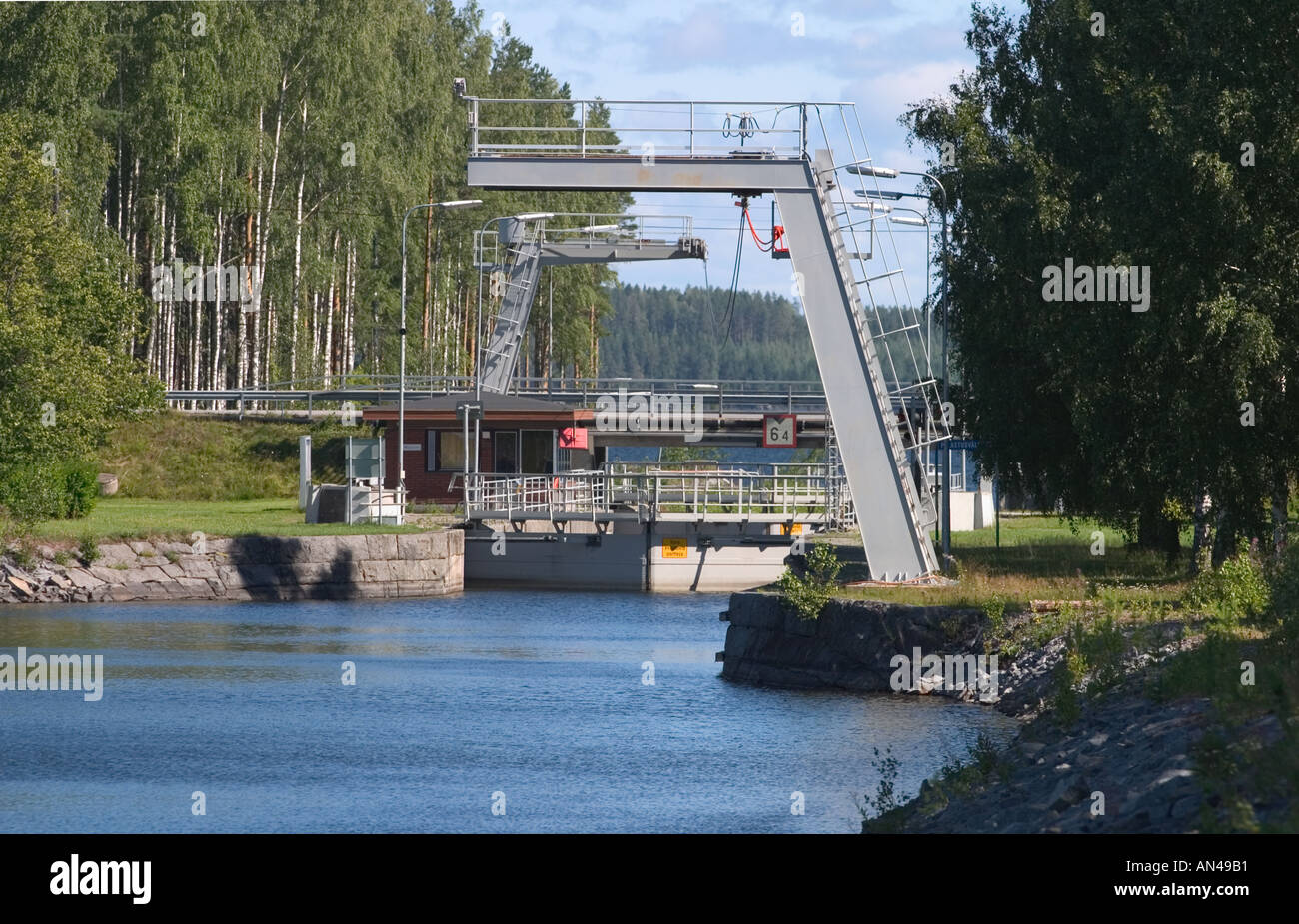 Floodgates of Neiturin kanava canal between Lake Keitele and Lake Konnevesi in Finland Stock Photo