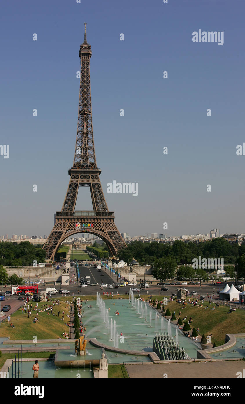 A general view of the Eiffel Tower pictured in the city of Paris in France. It is seen here stood on the Champ de Mars. Stock Photo