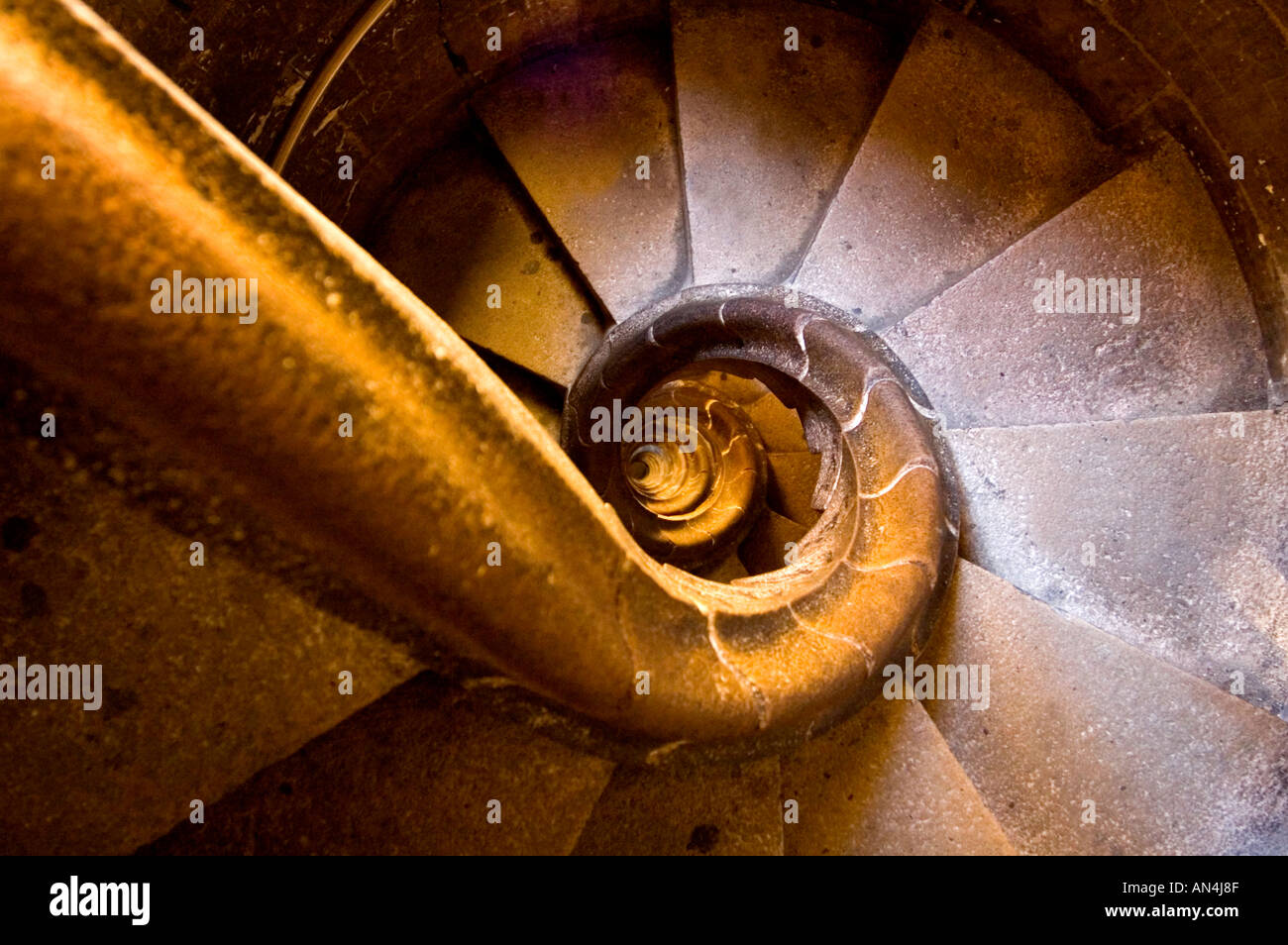 Spiral staircase in Sagrada Família church designed by modernista architect Antoni Gaudí Barcelona Spain Stock Photo