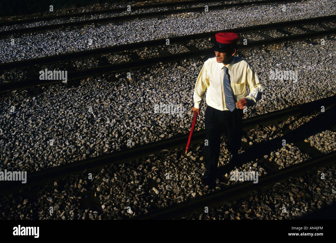 station master TRANSCANTABRIAN TRAIN through the north of SPAIN Stock Photo