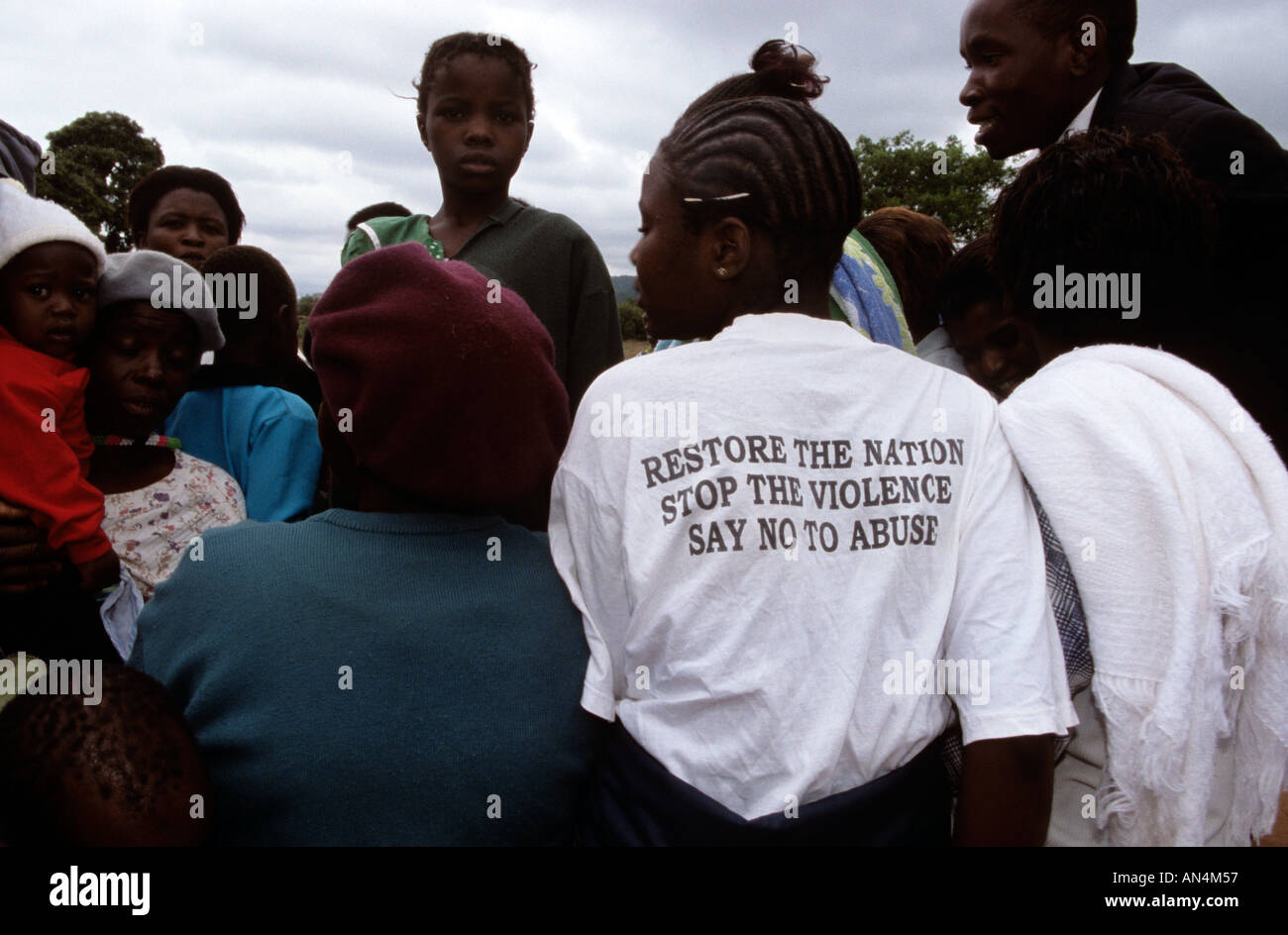 Villagers gathered on streets, South Africa Stock Photo