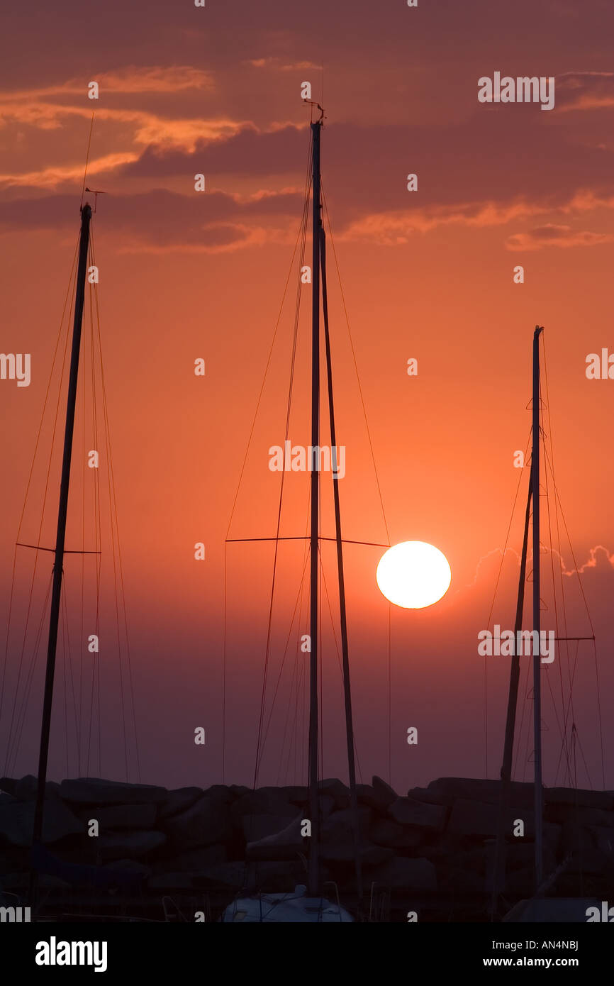 Summer sunset with mast silhouettes Stock Photo - Alamy