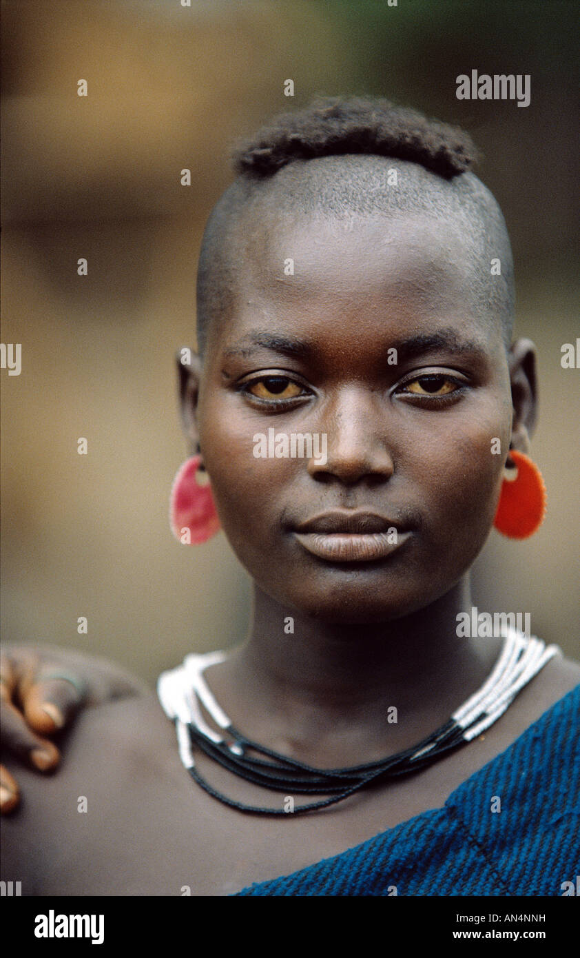 Portrait of a Bodi woman Lower Omo Valley Ethiopoia Stock Photo