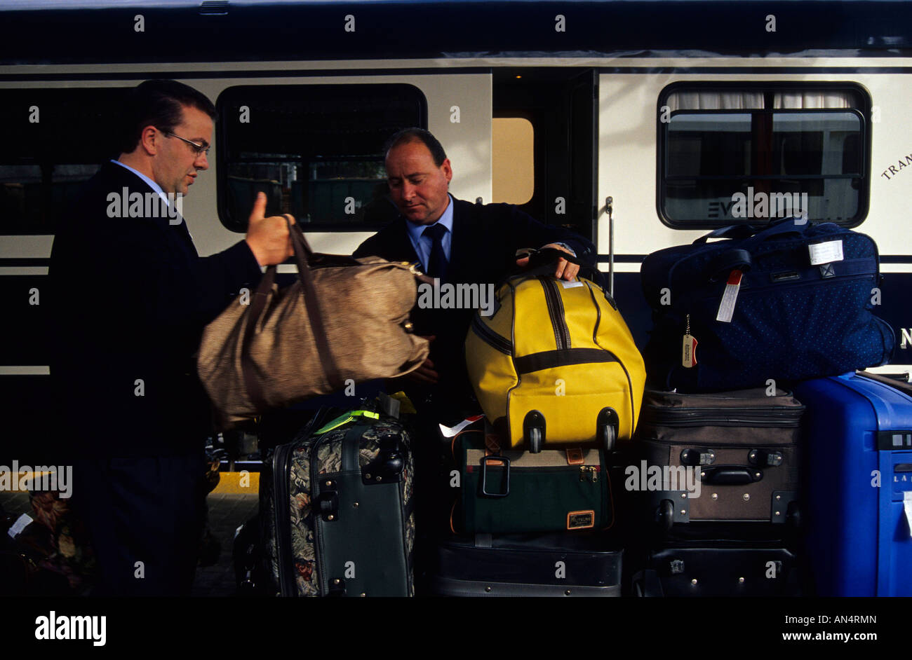 TRANSCANTABRIAN TRAIN through the north of SPAIN Stock Photo