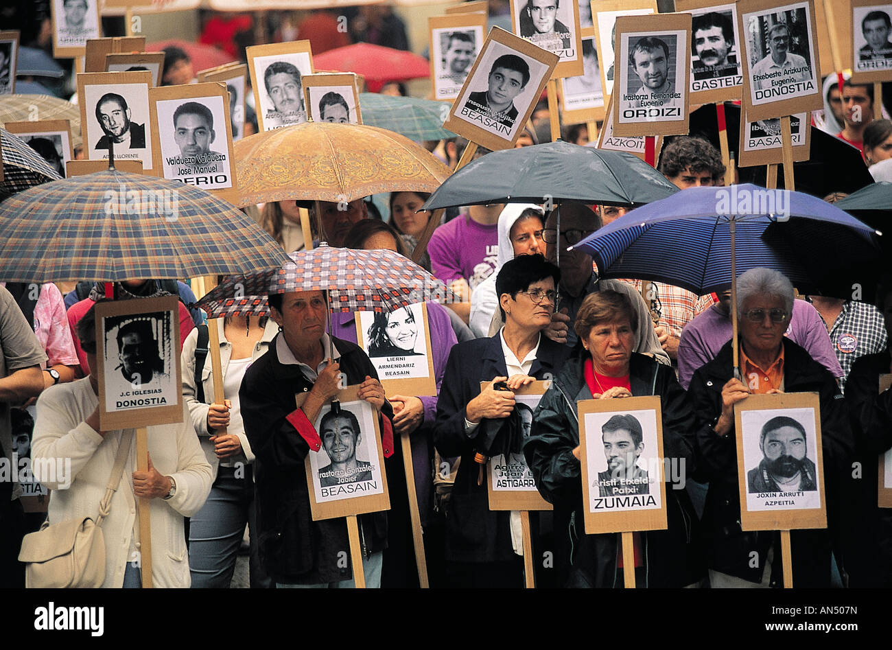 Relatives of ETA convicts in a protest walk , San Sebastian , Donostia Spain . Stock Photo