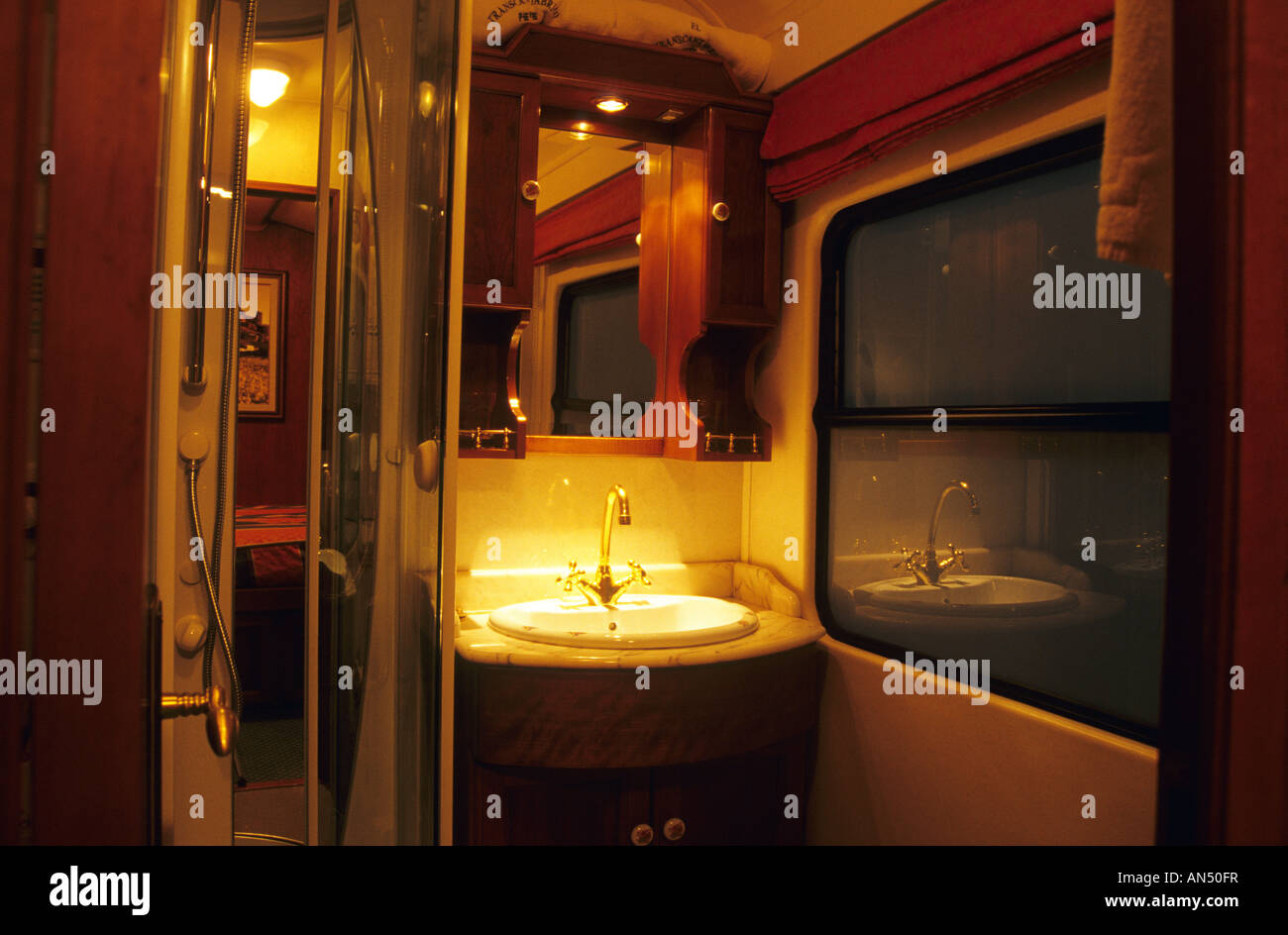 Toilet in a compartment TRANSCANTABRIAN TRAIN through the north of SPAIN Stock Photo